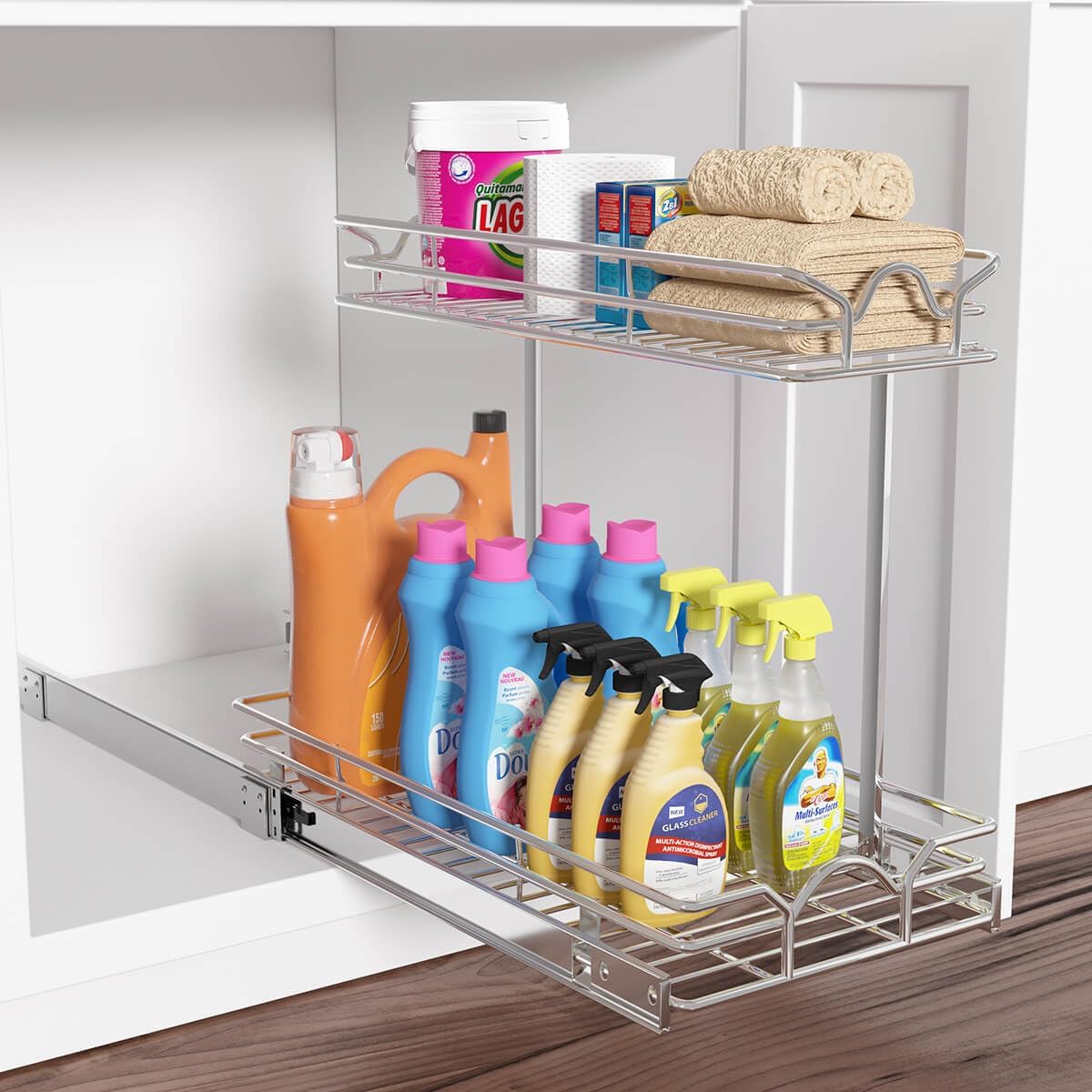 Under Sink Cabinet Organizer Two Tier Pull Out Shelf (11.75W x21D)