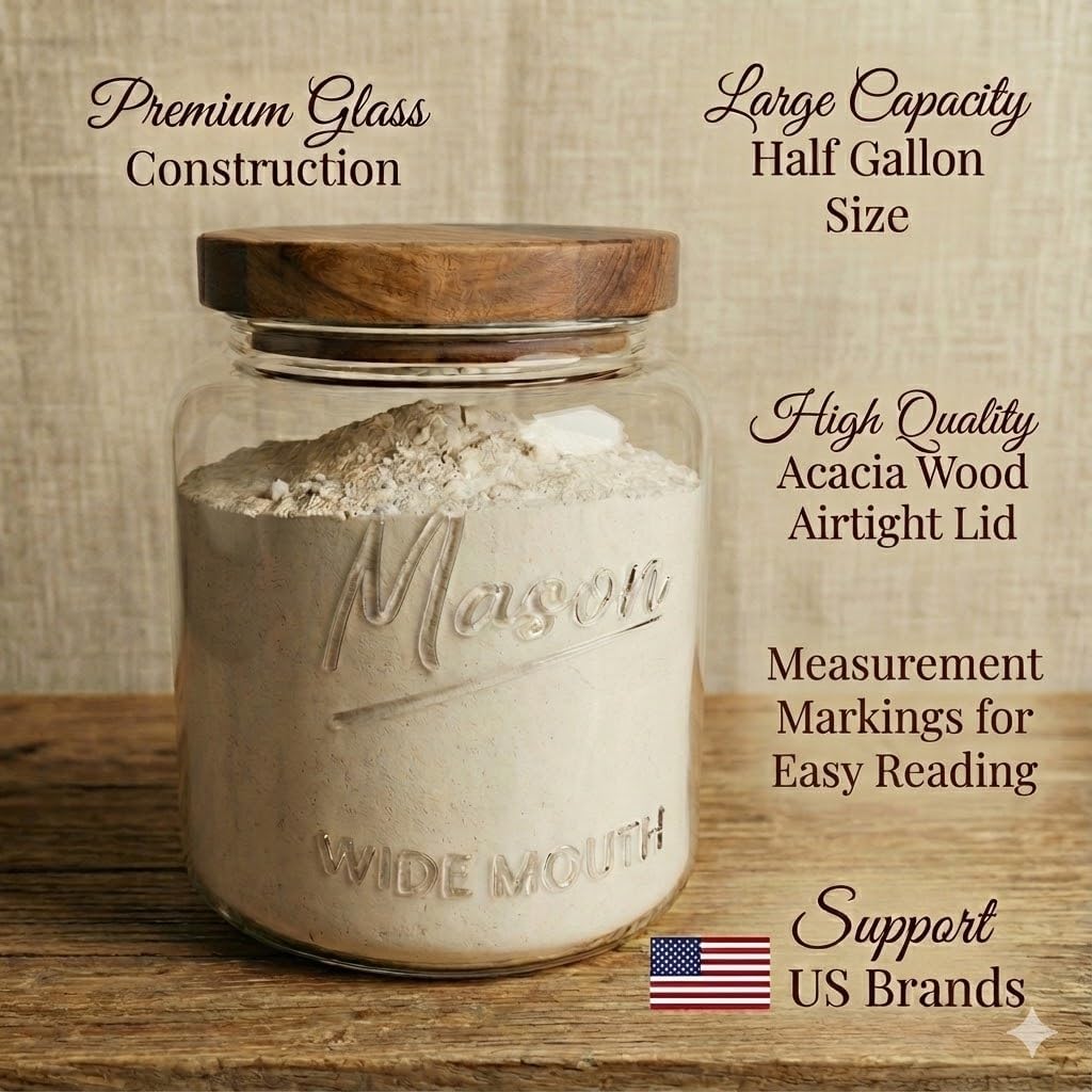 Half Gallon Glass Mason Jars with Airtight Push to Close Wooden Lids