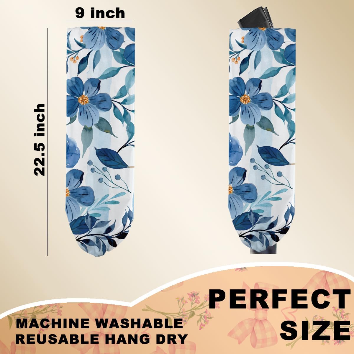 Watercolor Blue Flower Plastic Bag Holder, Wall Mount Grocery Bag Holder for Plastic Bags