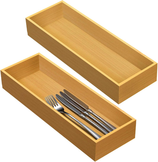Set of 2 Bamboo Drawer Organizer, Stackable Utensil Organizer for Kitchen