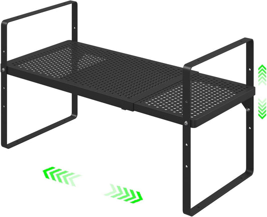 Expandable Cabinet Organizer Shelf - Adjustable Width (16.5”-27.1”), Stackable, Heavy Duty 80 lbs