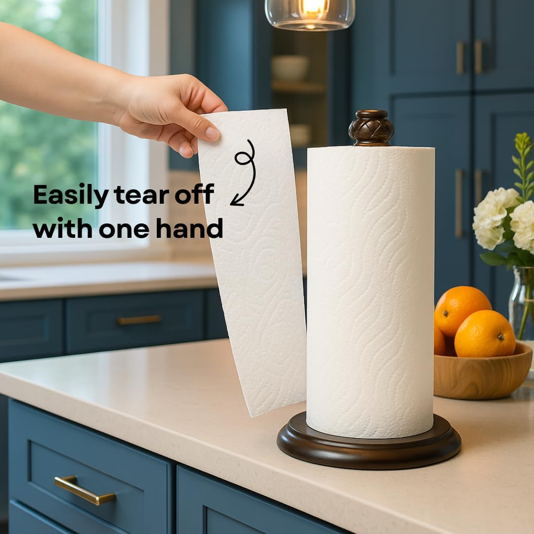 Paper Towel Holder Stand for Countertop, Decorative Freestanding Paper Towel Holder with Non-Slip Weighted Base, Heavy-Duty & Durable, Fits Regular & Jumbo Rolls, Oil Rubbed Bronze