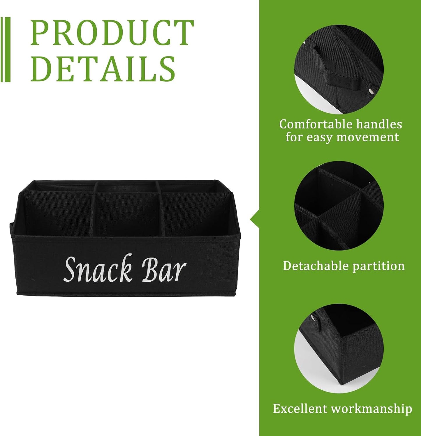 Snack Organizer for Countertop, Trapezoid Fabric Snack Bin Holder with Side Handles