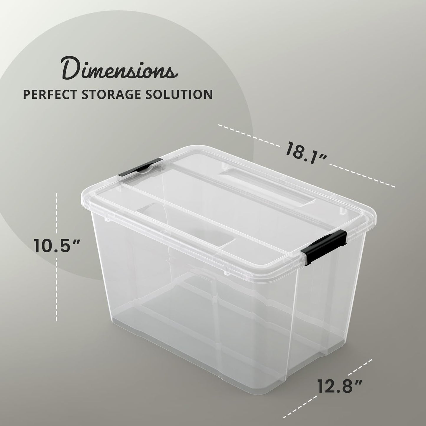 6 PACK 34 Qt. Plastic Storage Bin Tote Organizing Container with Ultra Durable Lid & Secure Latching Buckles Stackable Extra Strength Clear w/Black Handle