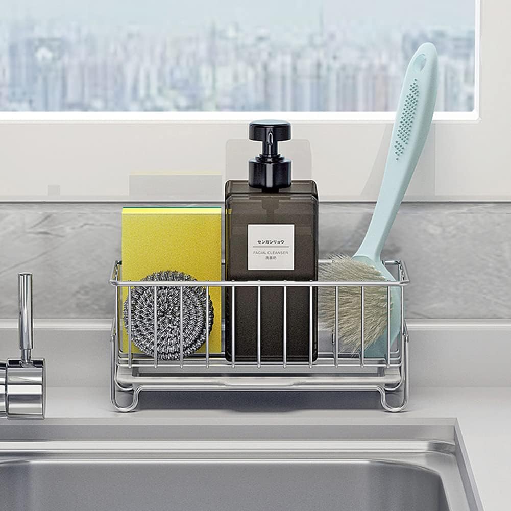 Kitchen Countertop Sponge Holder, SUS 304 Stainless Steel Dish SoapOrganizer
