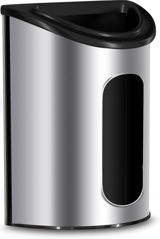 Grocery Plastic Bag Holder and Dispenser Small, Easy Wall Mount Bag Saver, Stainless Steel, Silver