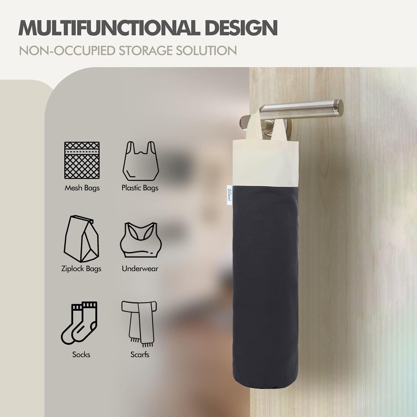 Wall Mount Plastic Bag Holder for Grocery Storage, Cotton Shopping Garbage Sack Organizer