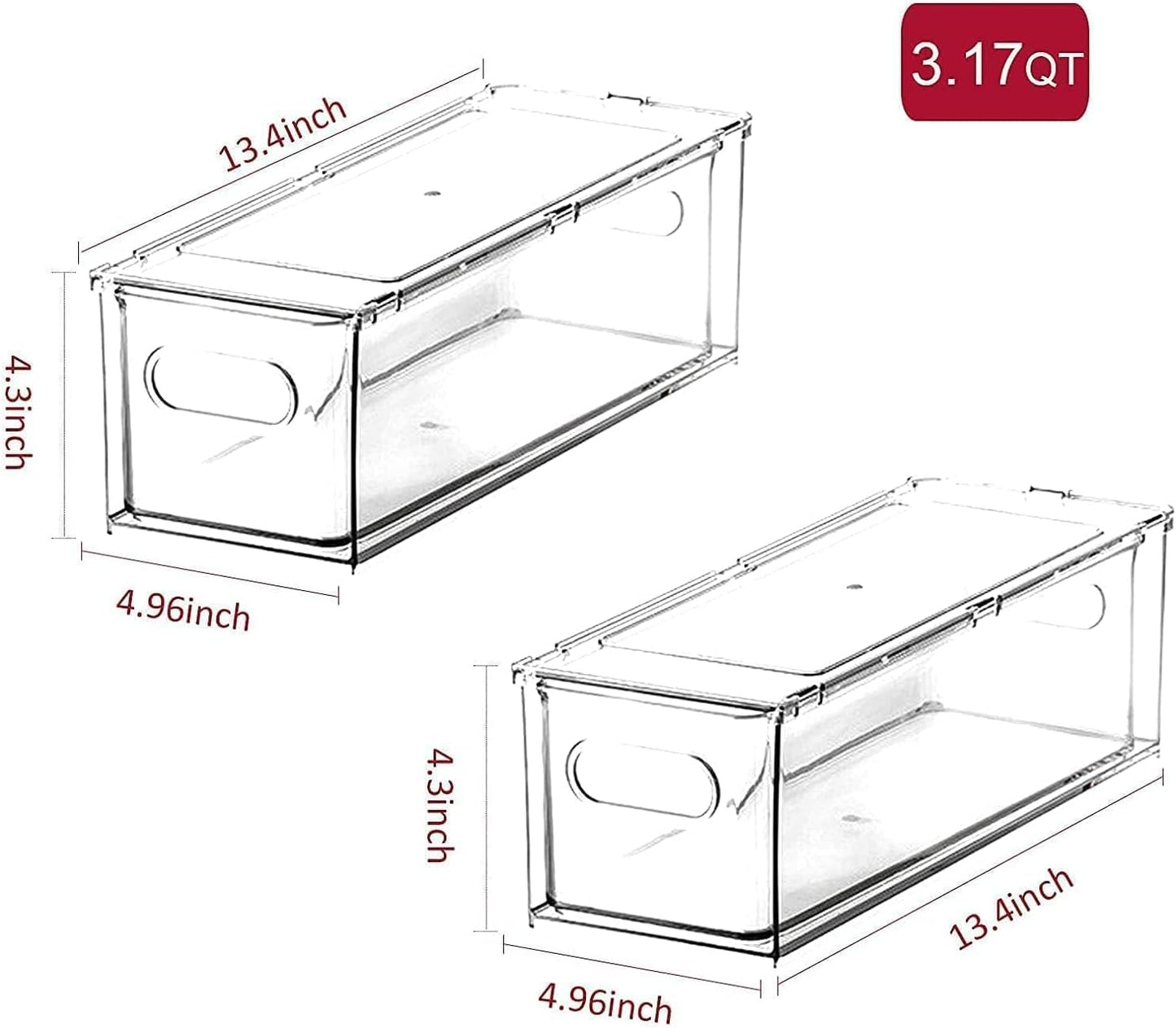 2 Pack Stackable Refrigerator Organizer Bins with Pull-out Drawer