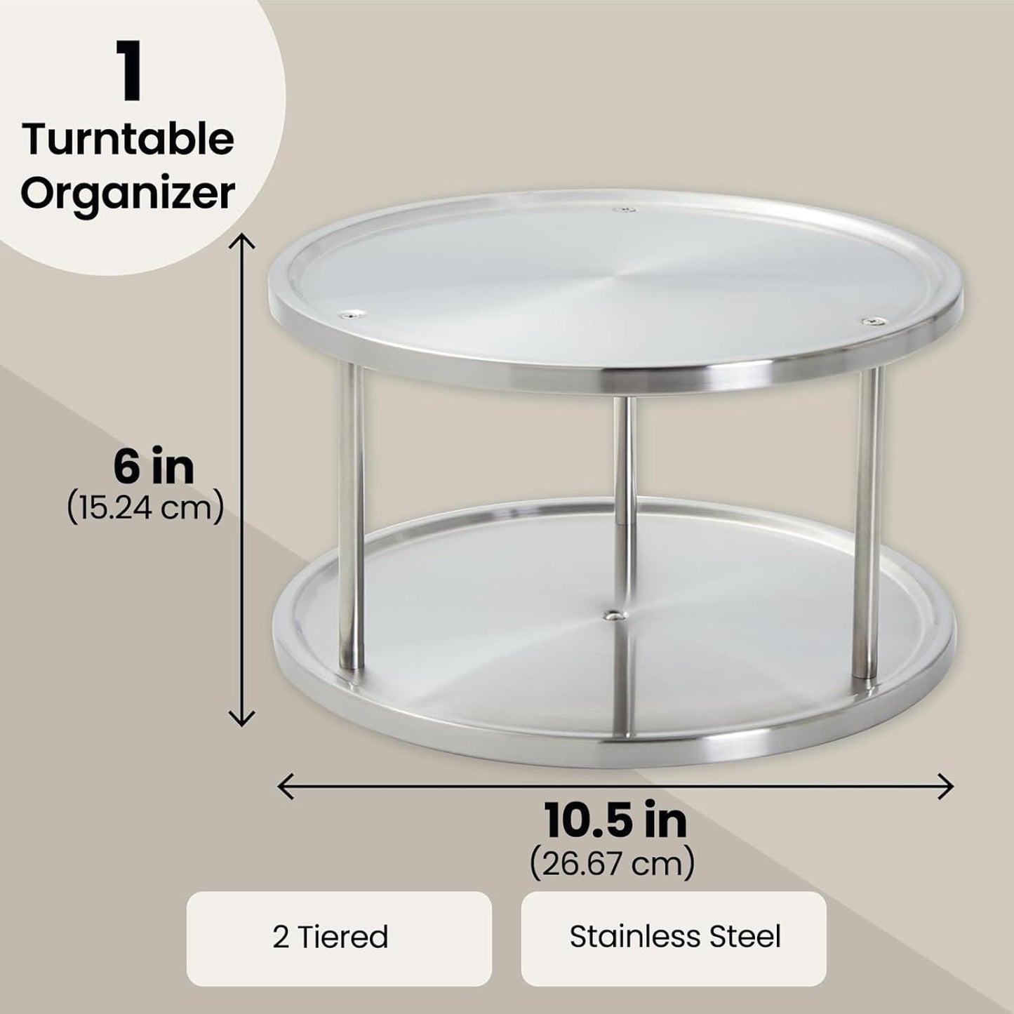 2-Tier Lazy Susan Spice Rack Organizer for Cabinet - 10.5 in