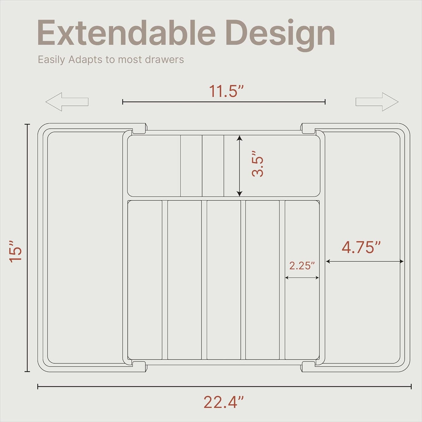 Gray Expandable Utensil Drawer Organizer 1 Pack, Adjustable 13” to 22.4”