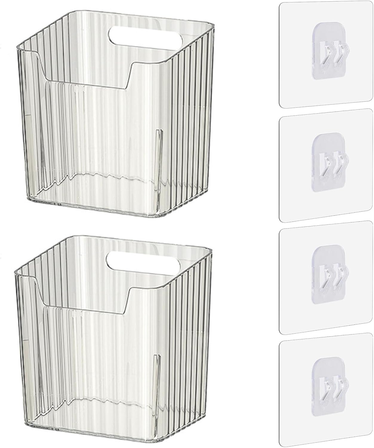 Set of 2 Storage Organizer Bins Wall Mounted Floating Shelves Fridge Organizer Stackable Clear Plastic Storage Bins for Wall, Refrigerator, Kitchen, Bathroom, Countertops, Pantry, BPA Free (Clear)
