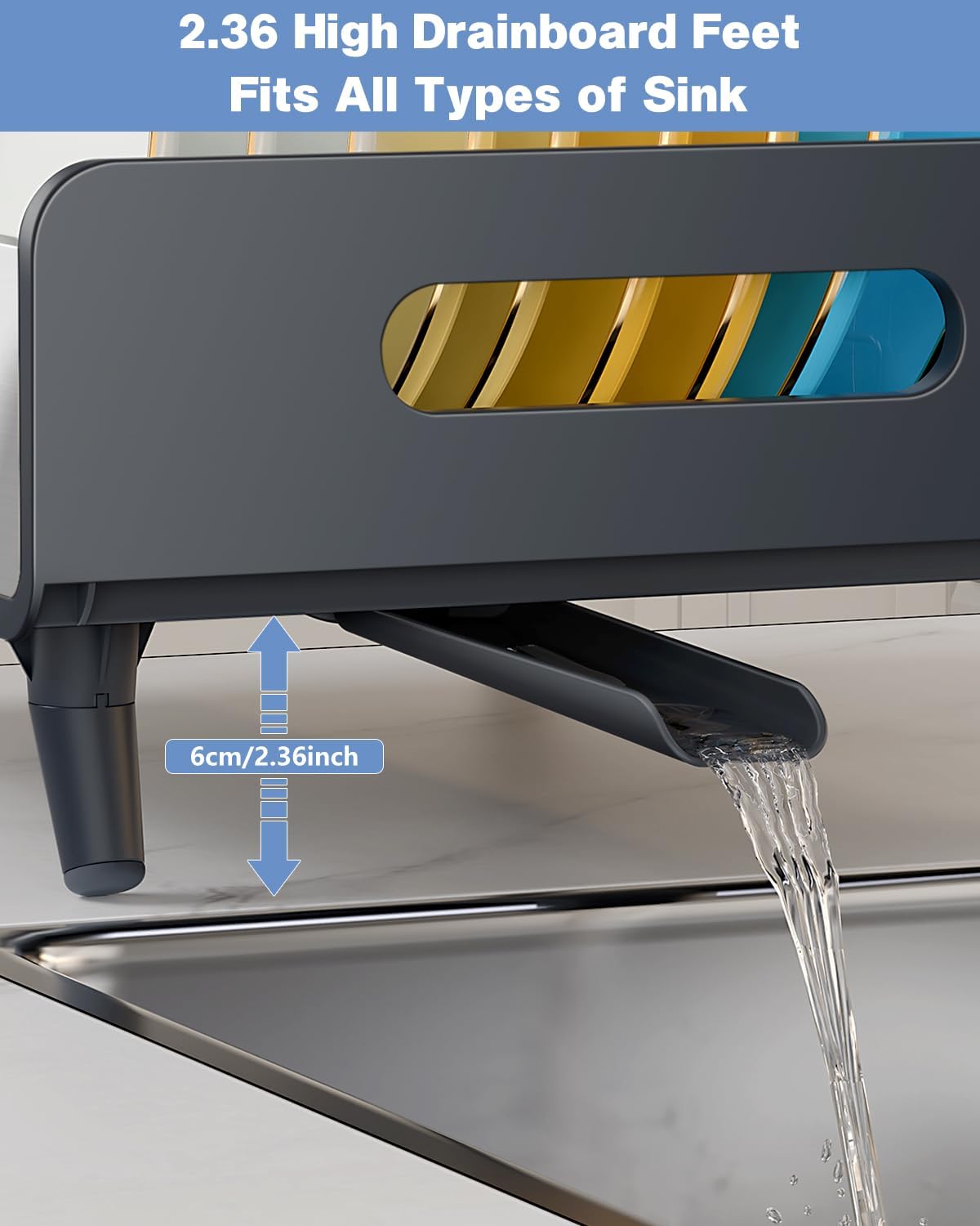 Dish Drying Rack with Drain Board, 304 Stainless Steel Core, Aluminum Rustproof Frame
