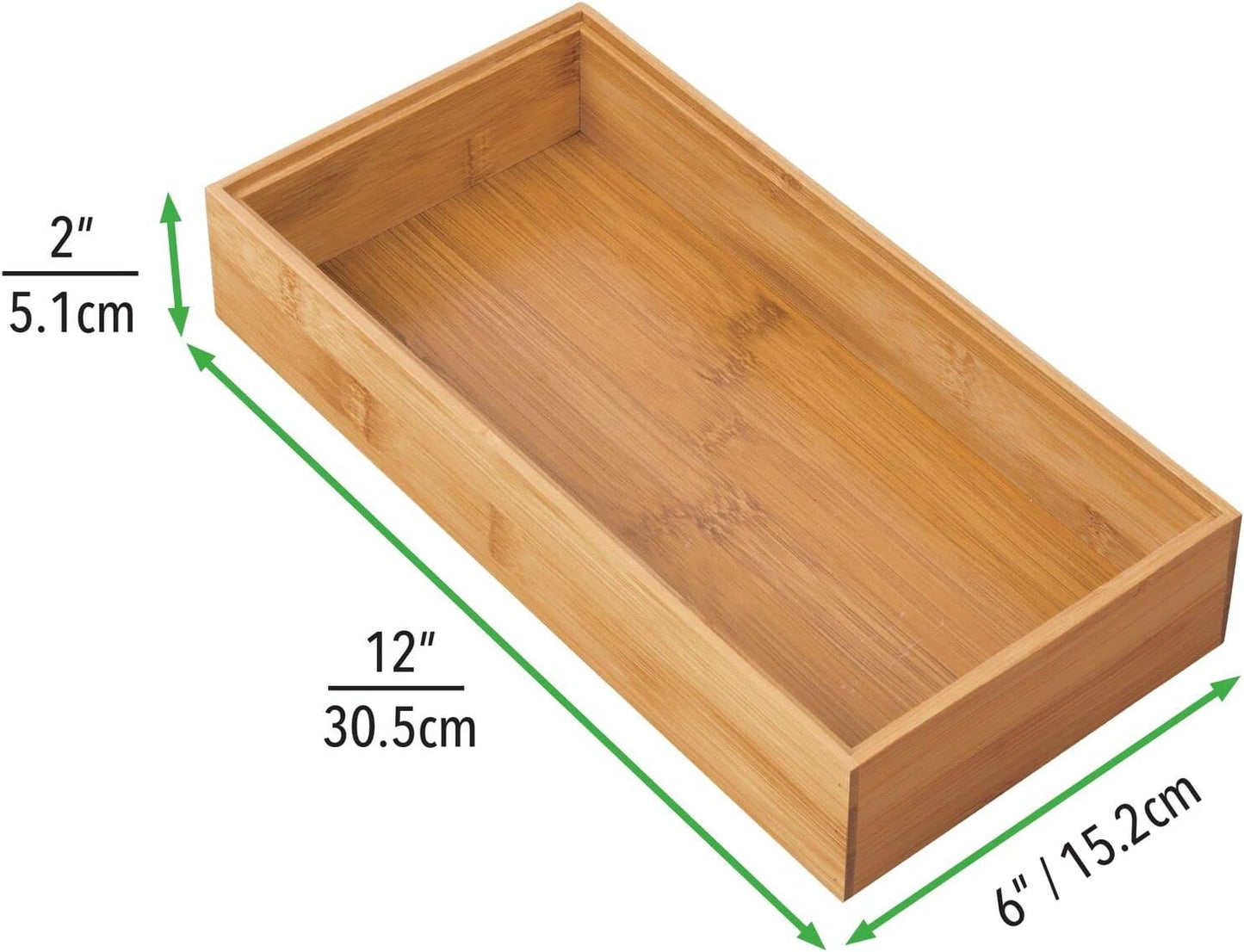 Wooden Bamboo Drawer Organizer - 12" Long Stackable Storage Box Tray for Kitchen Drawers/Cabinet