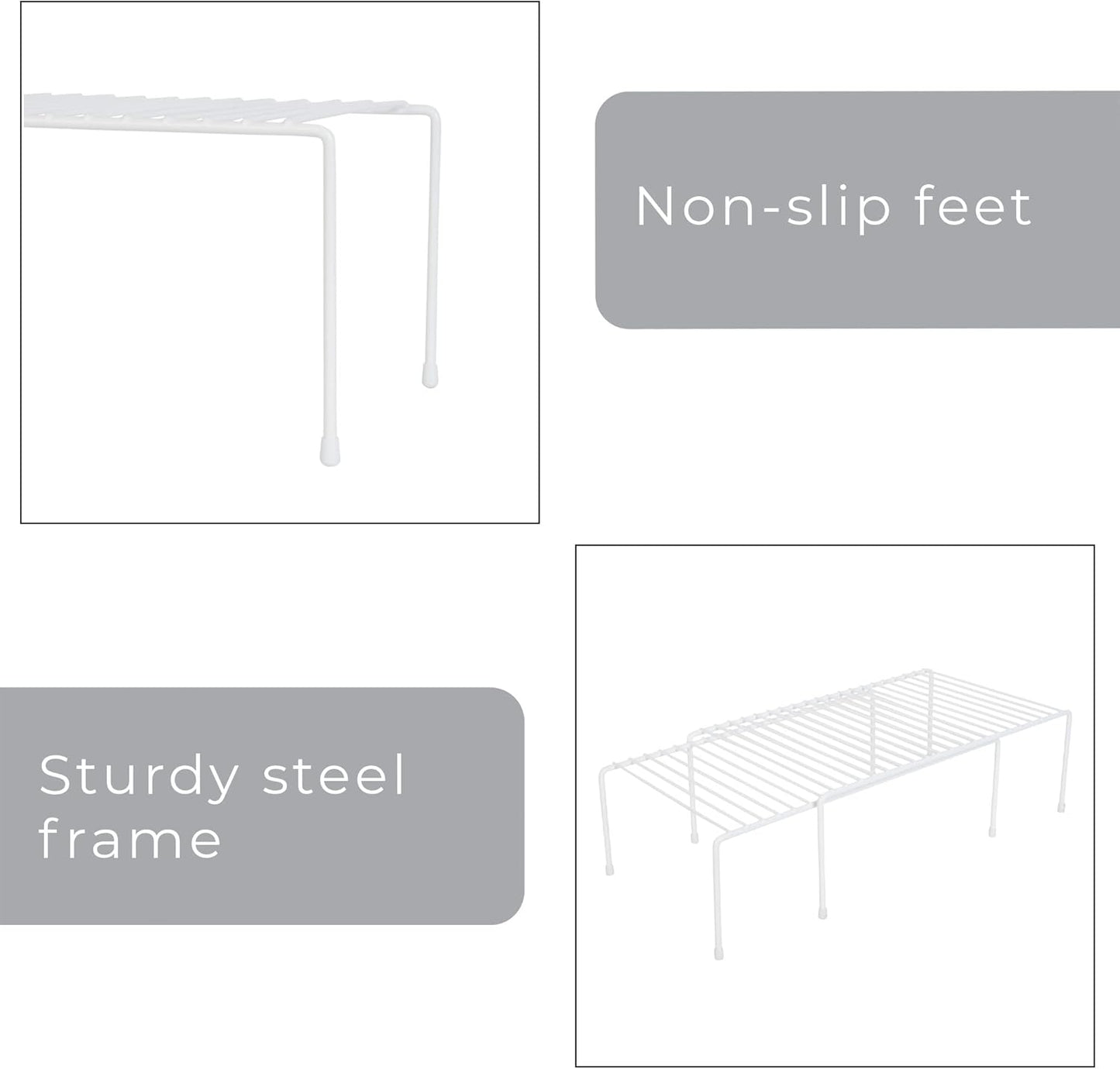 Kitchen Storage Expandable Shelf Rack w/ Scratch Resistant Feet - Steel - Rust Resistant Finish