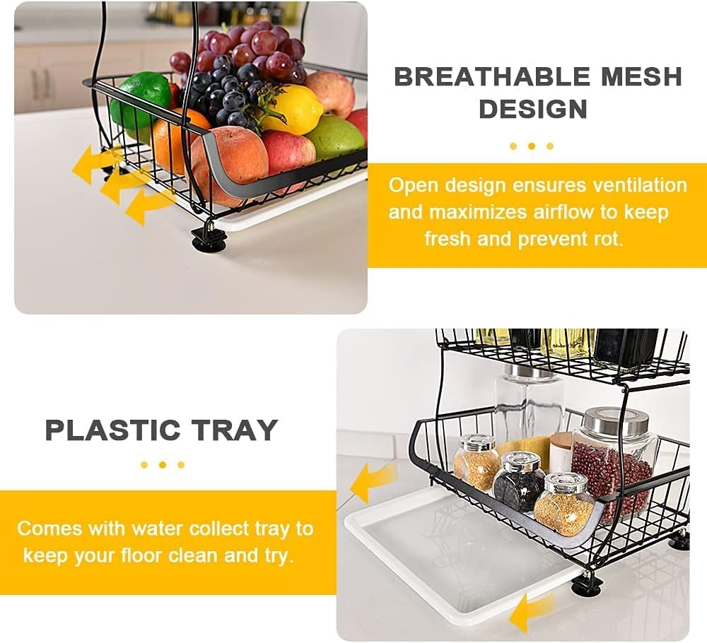 Fruit Vegetable Storage Basket, 4 Tier Stackable Metal Wire Storage Baskets with Wheels
