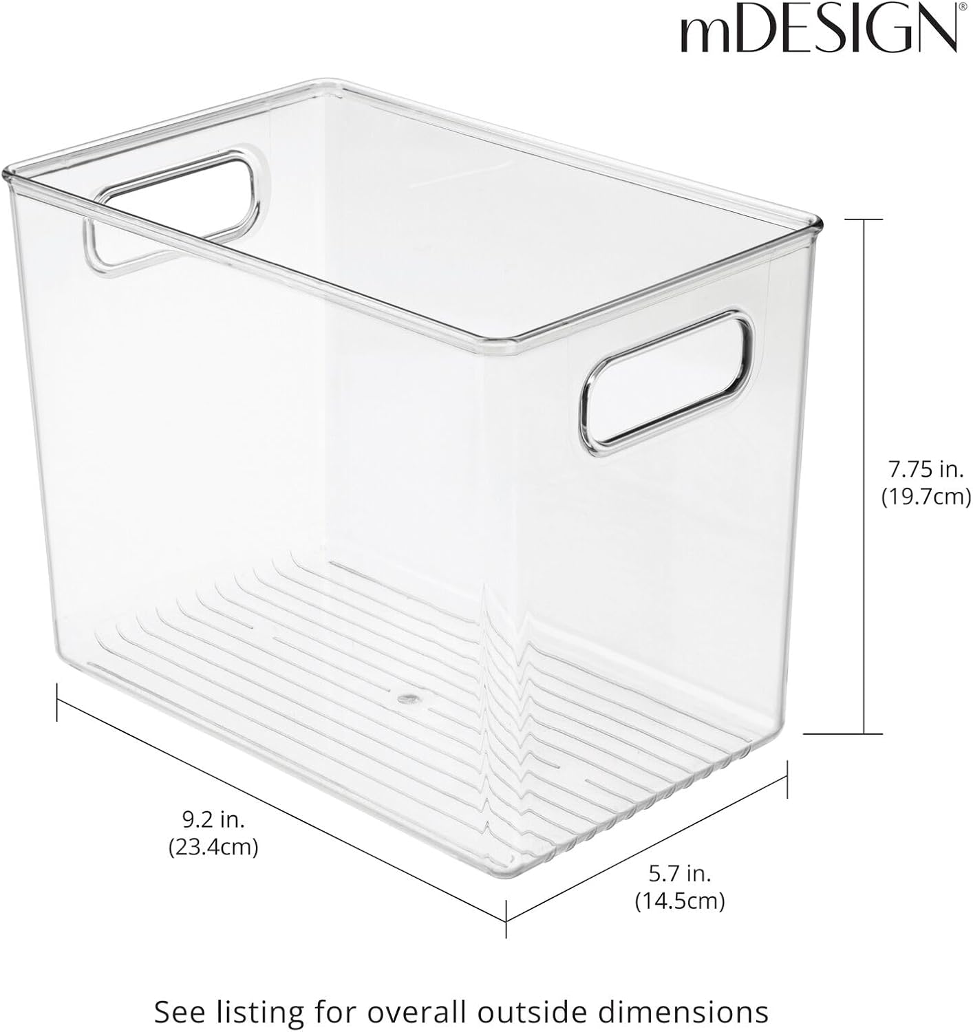 Plastic Deep Kitchen and Pantry Organizer Storage Bin with Handles for Cabinet, Fridge