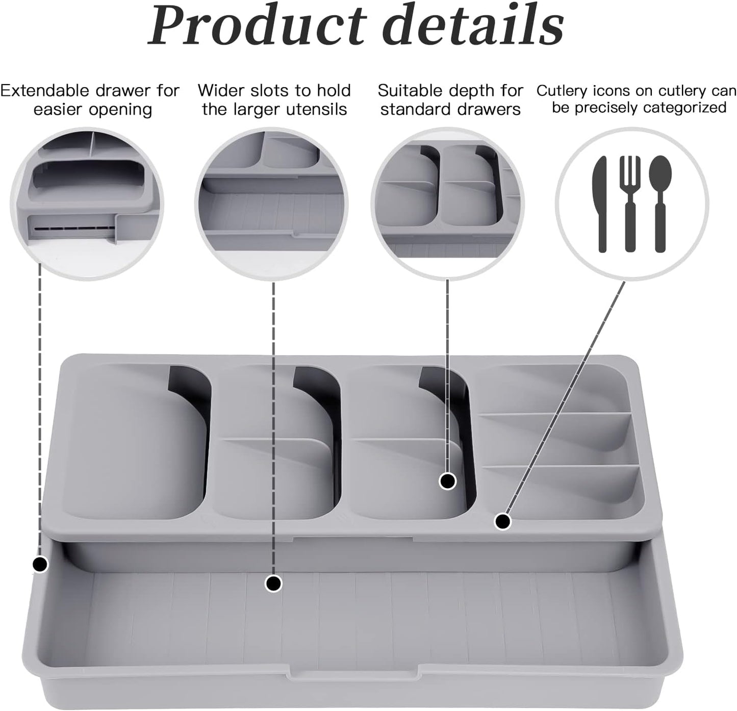Silverware Organizer Storage Tray,Cutlery Expandable Organizer for Kitchen Drawer Holding Flatware Spoons Forks