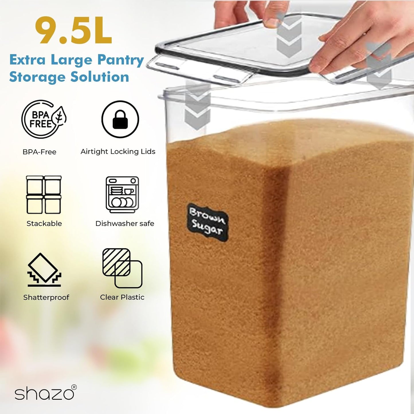 2 PC (9.5L | 321 Oz) Extra Large Bulk Food Storage Containers with Airtight Lids for Flour, Sugar