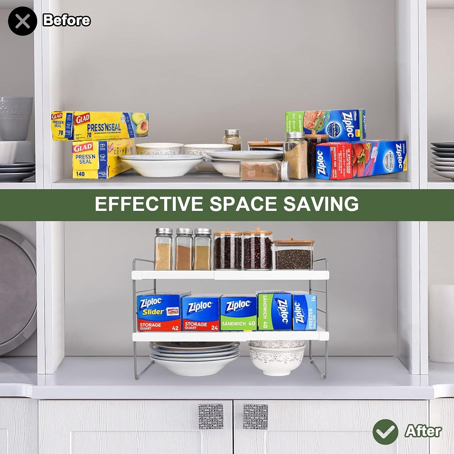 2 Pack Expandable Kitchen Wrap Organizer Rack