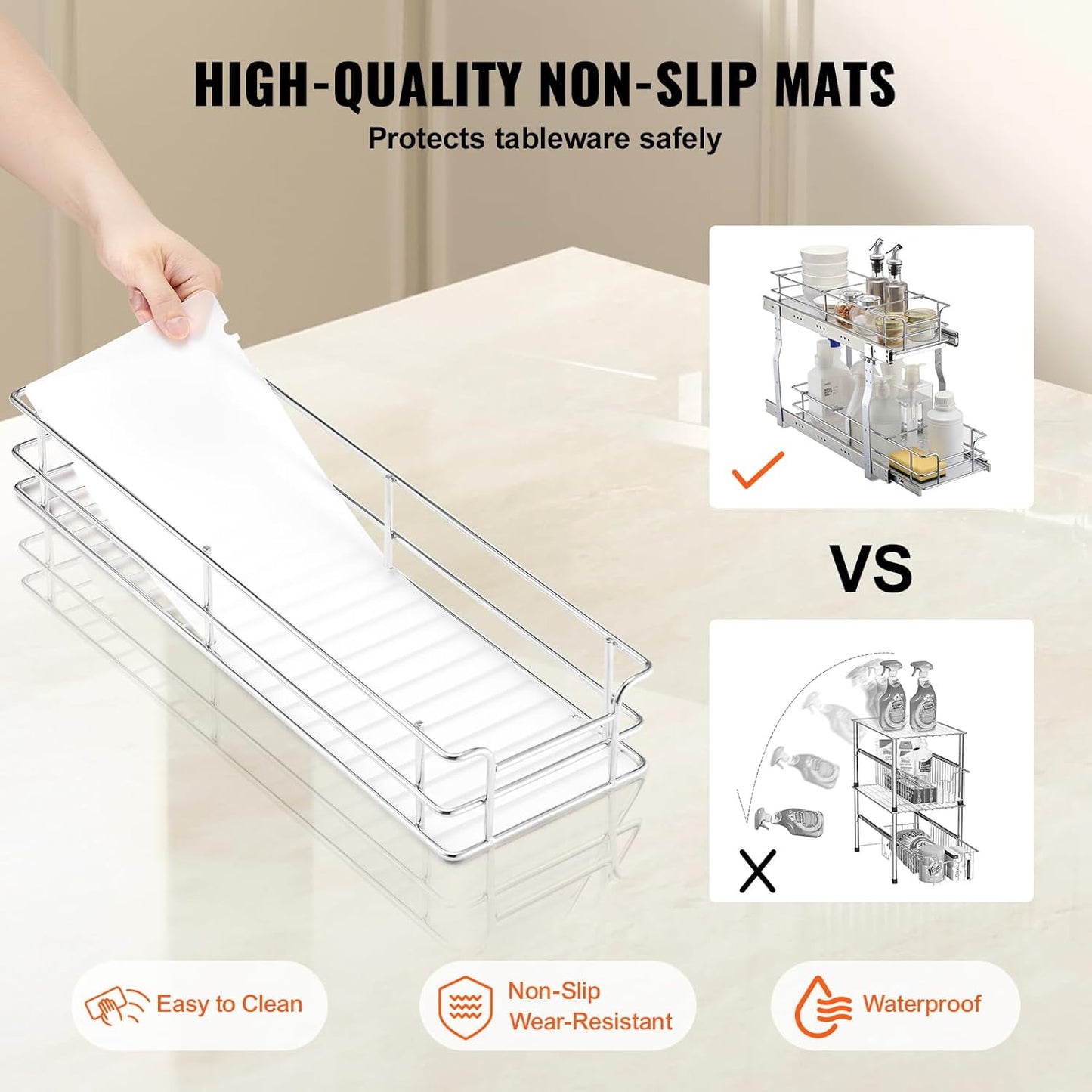 Pull Out Cabinet Organizer,8.5" W x 21" D x15.2 HHeavy Duty Slide Out Pantry Shelves