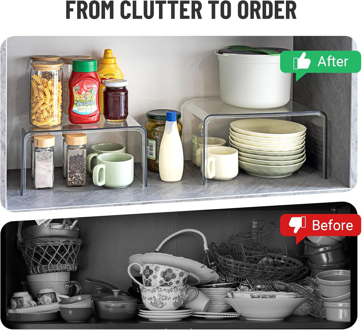 Clear Cabinet Organizer, Shelf Organizer Set of 2 for Kitchen Pantry Organizers and Storage