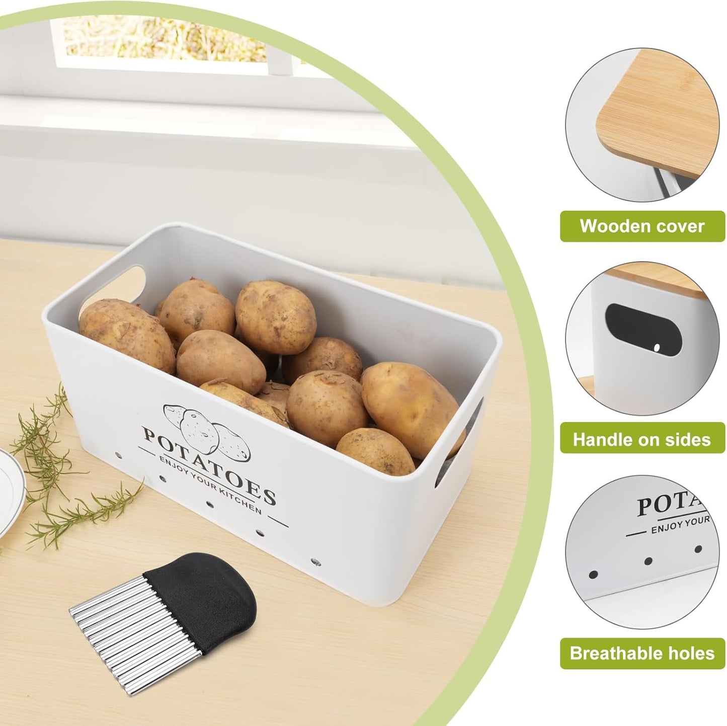 Kitchen Vegetable Storage Set of 3, Metal Onion Garlic Potato Storage Set