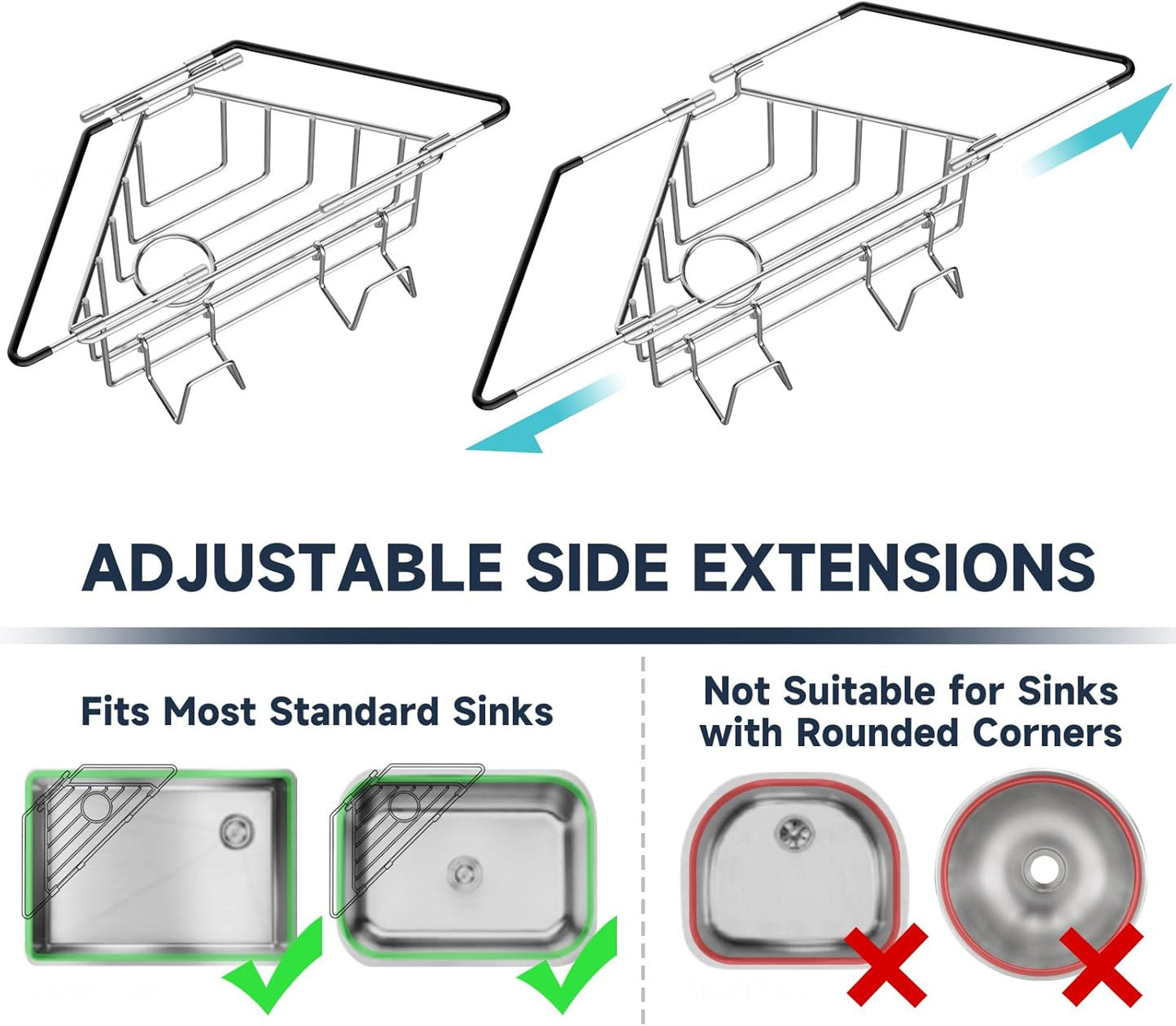 Extendable Arm Stainless Steel Kitchen Sink Corner Caddy