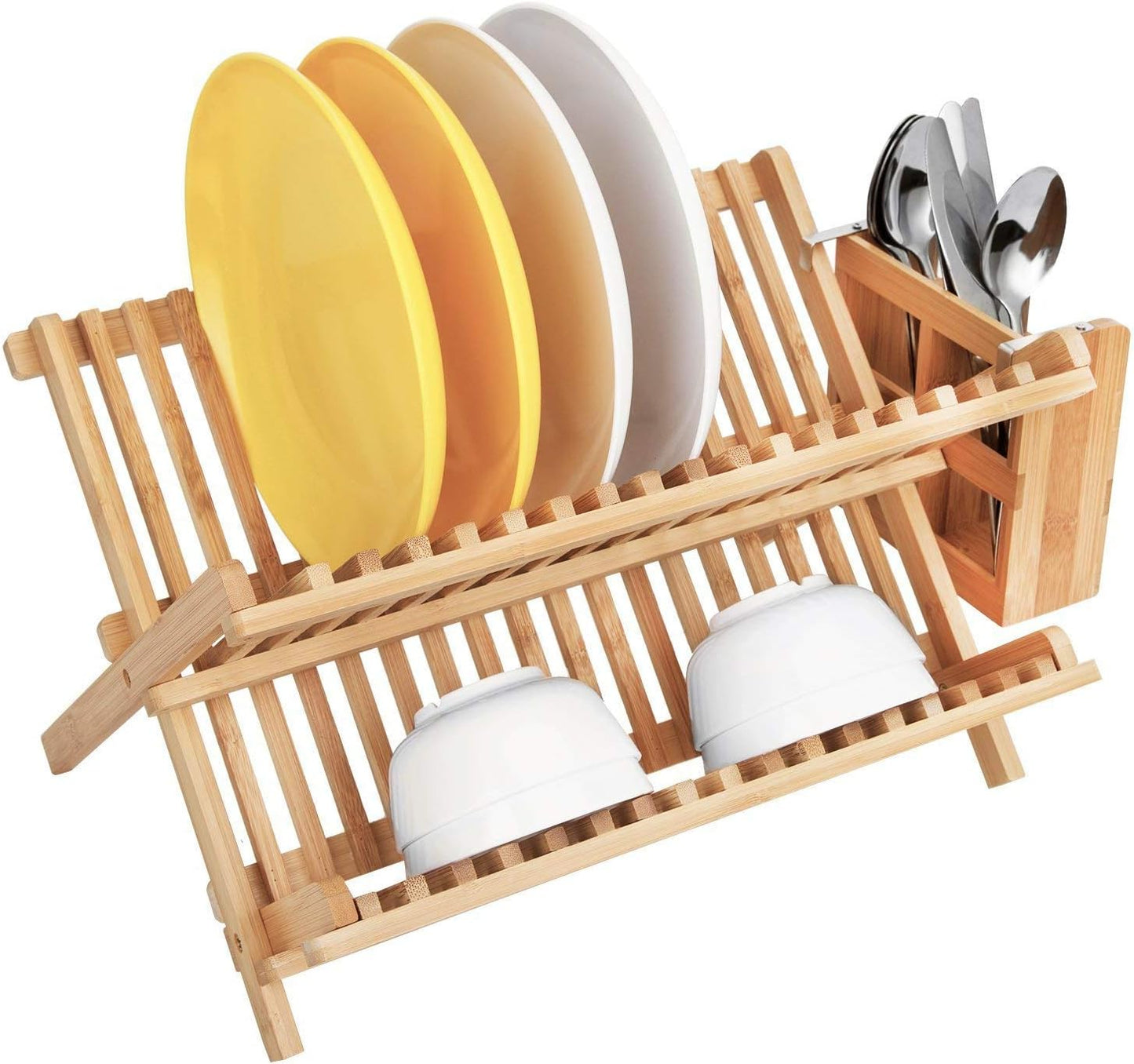 Bamboo Dish Drying Rack with Utensil Holder