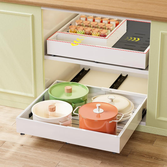 Pull Out Cabinet Organizer, Expandable Width (11.4"-19.4") and Depth (16.7"-21") With 3 Rails