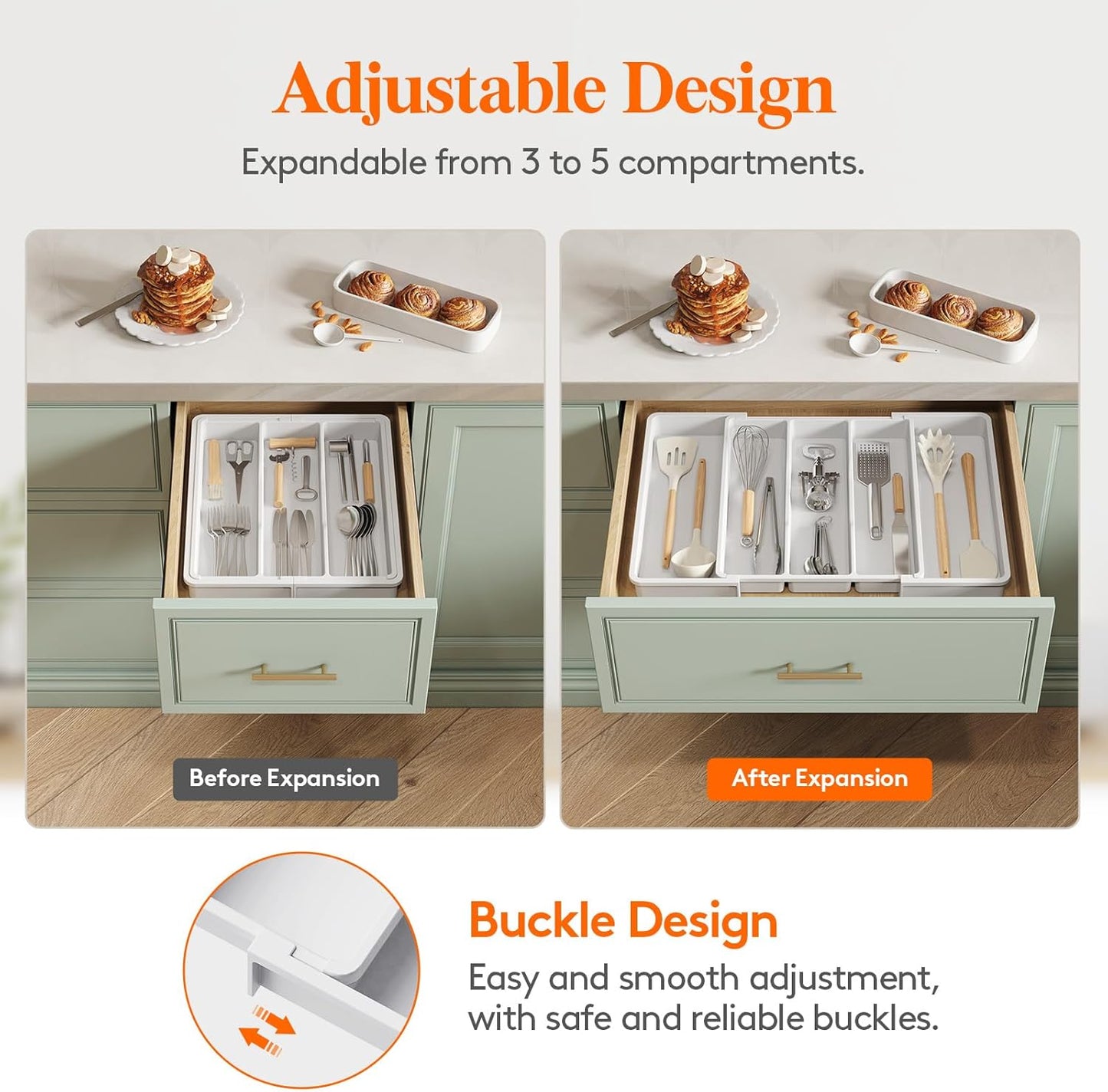 Utensil Organizer for Kitchen Drawers, Expandable Cooking Utensil Tray