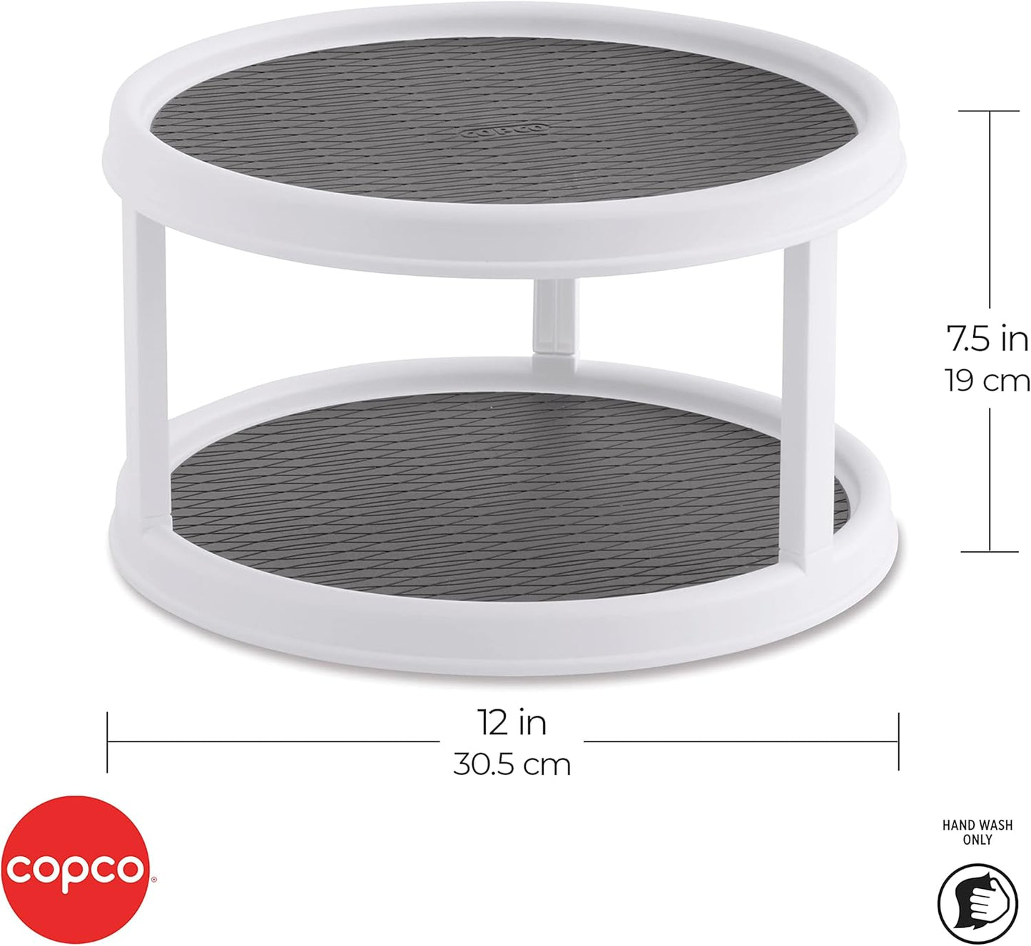 Non-Skid Turntable, 2-Tier, 12-Inch, Durable & Easy Clean, White/Gray