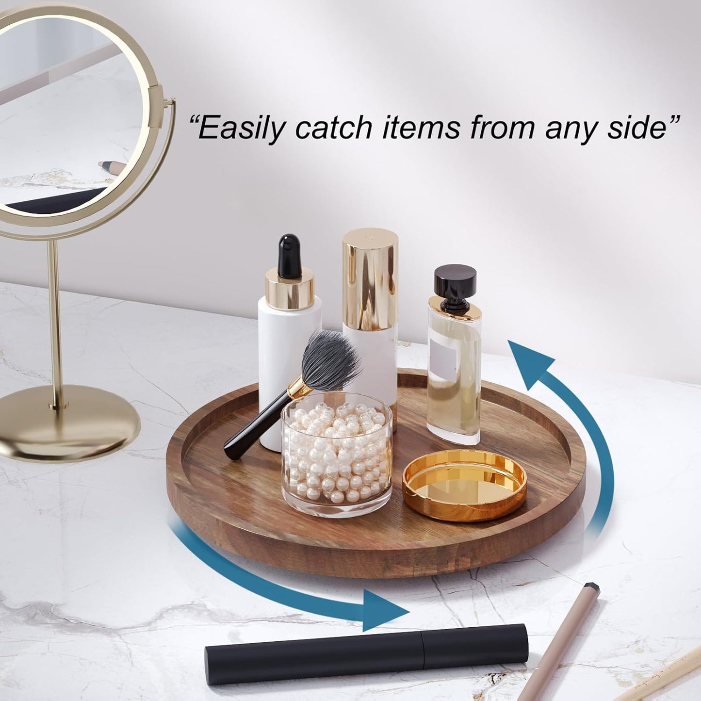 Lazy Susan Organizer for Kitchen,Acacia Wood Turntable for Cabinet, Pantry, Table, Countertop