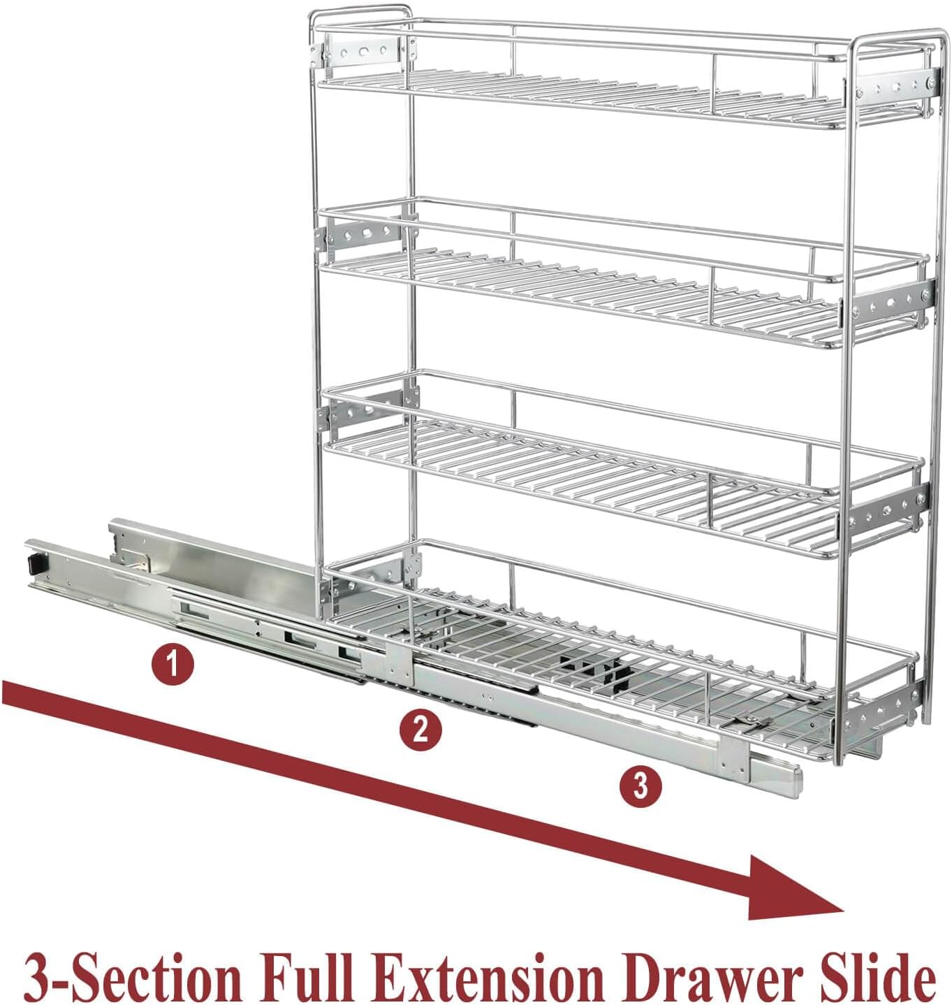 4-Tier Pull Out Kitchen Cabinet Spice Rack Holder Shelves (5" W x 21" D)