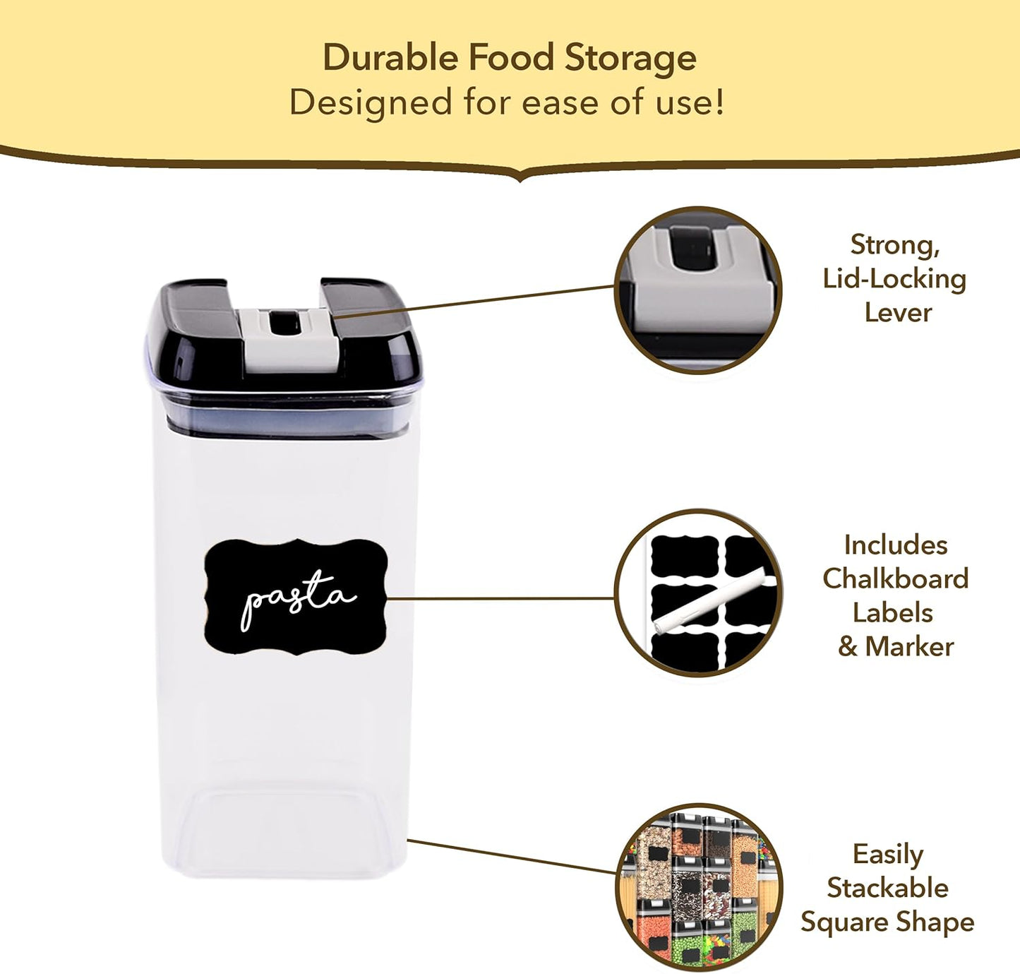 Airtight Food Storage Containers with Lids – 7 Piece Assorted Size Kitchen Pantry Organization Set