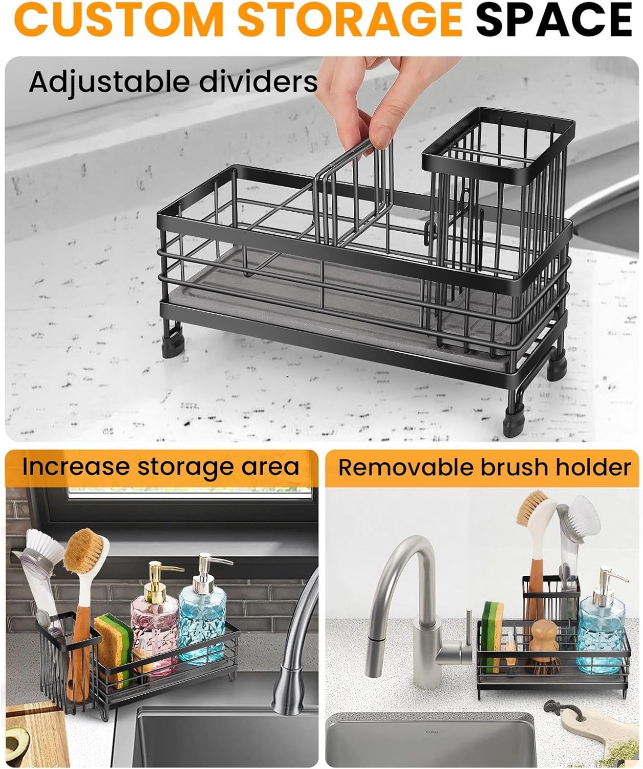Kitchen Sink Caddy with Water Absorbent Diatomite Stone Sink Tray