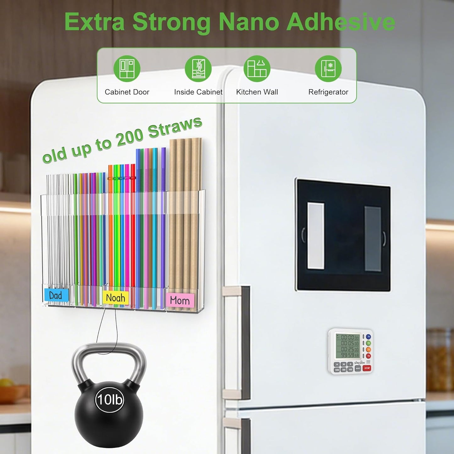 9.4” Large Acrylic Straw Holder for Cabinet Door