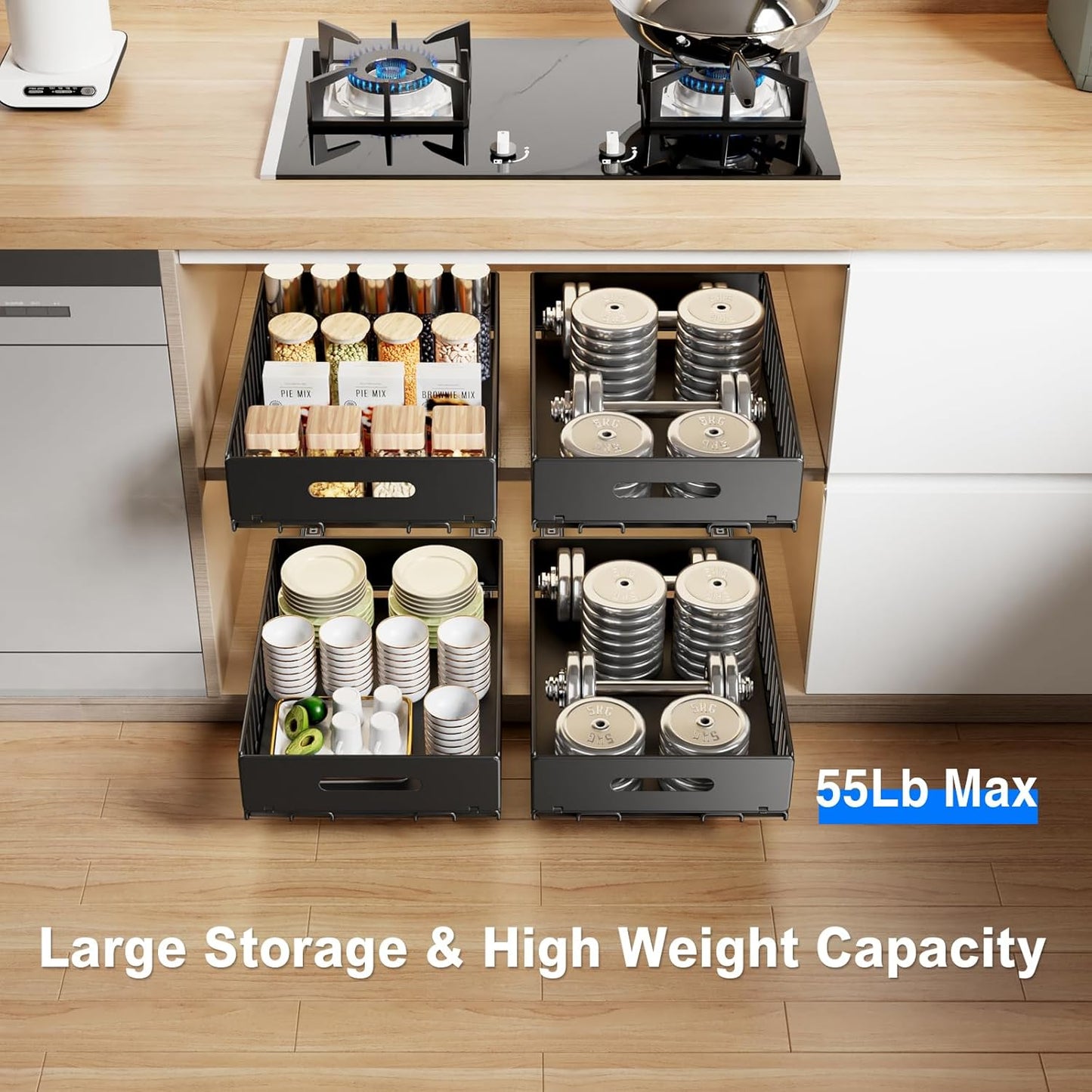 2 Pack Pull Out Cabinet Organizer, Slide Out Drawers for Cabinets, Peel and Stick