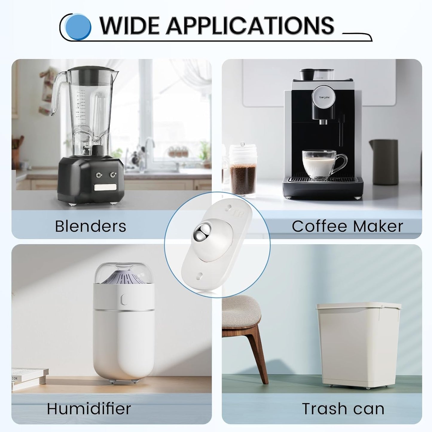 TRVL FIELDER Self Adhesive Caster Wheels, Appliance Rollers Appliance Slider for Kitchen, 360° Swivel Small Casters - Solve Coffee Maker Air Fryer Small Appliances Countertop Sliding (8, White-Swivel)