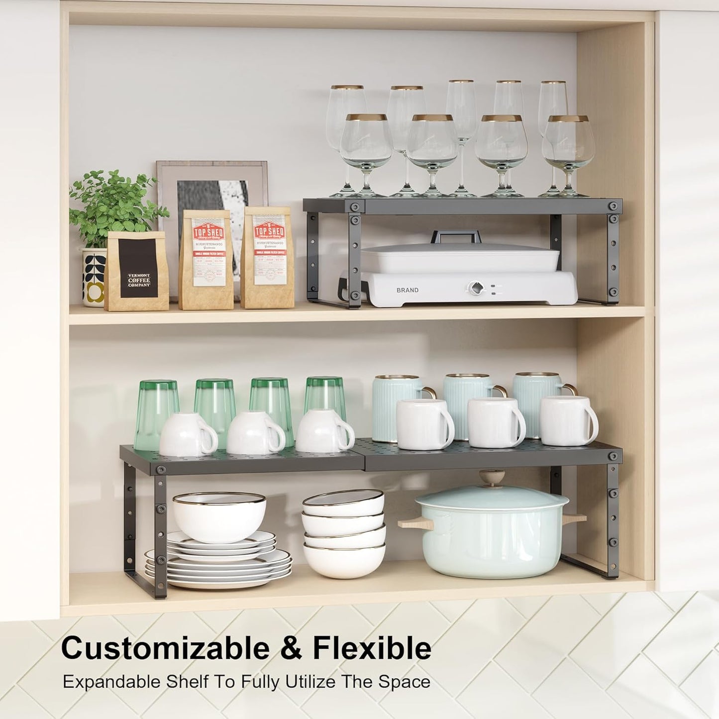 Expandable Cabinet Organizer Shelf With Adjustable Height
