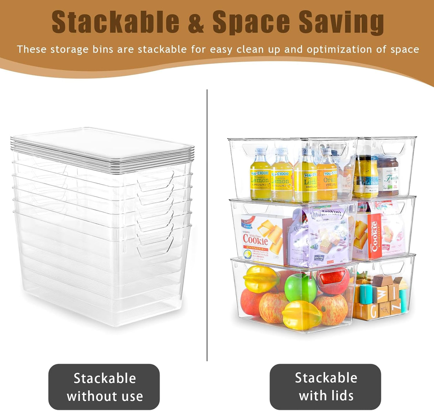 6 Pack Clear Storage Bins with Lids, 7 Quart Stackable Storage Boxes for Storage and Organization