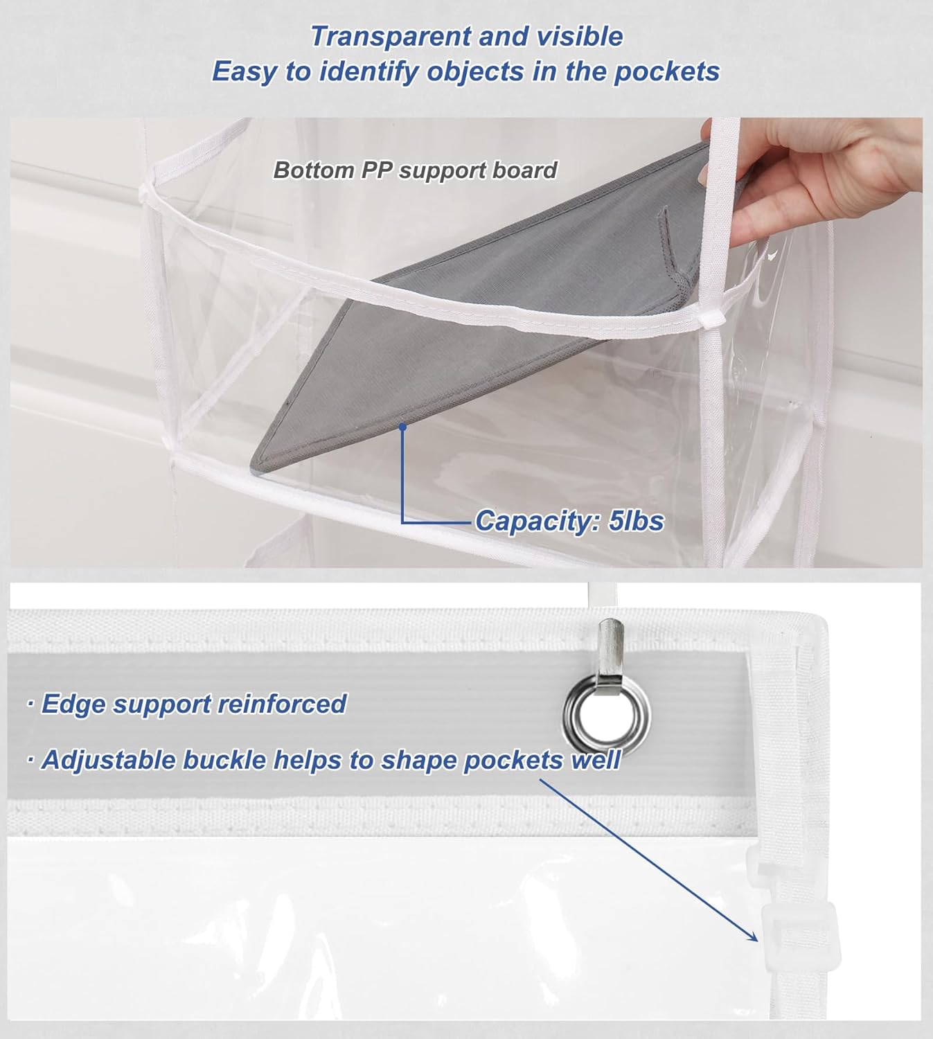 5-Shelf Over The Door Hanging Pantry Organizer, Room Organizer with Clear Plastic Pockets