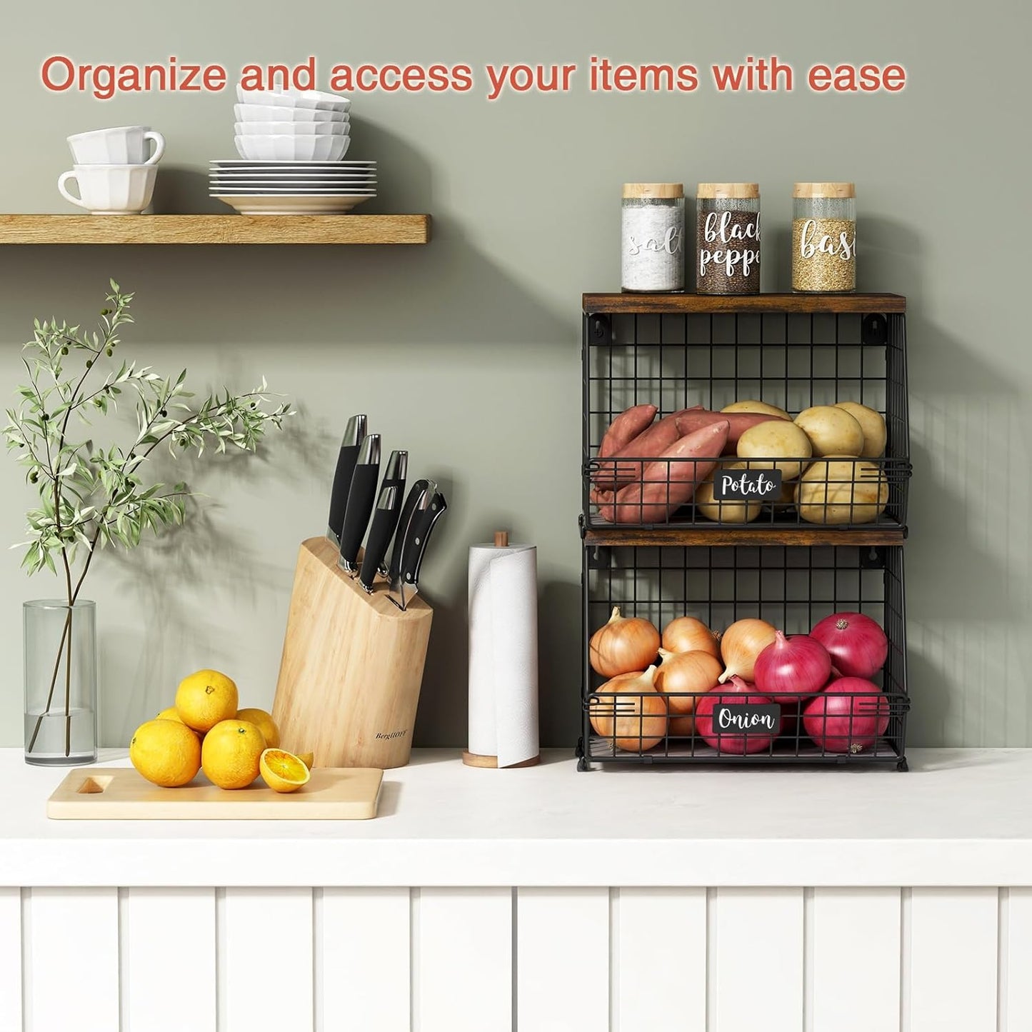 Hanging Wall Fruit Basket for Kitchen Counter 2 Pack
