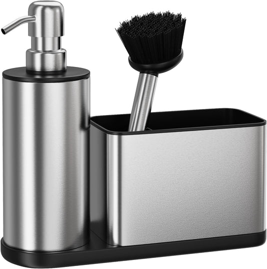 Kitchen Soap Dispenser Set - 3 in 1, Stainless Steel Dish Soap Dispenser with Sponge Holder