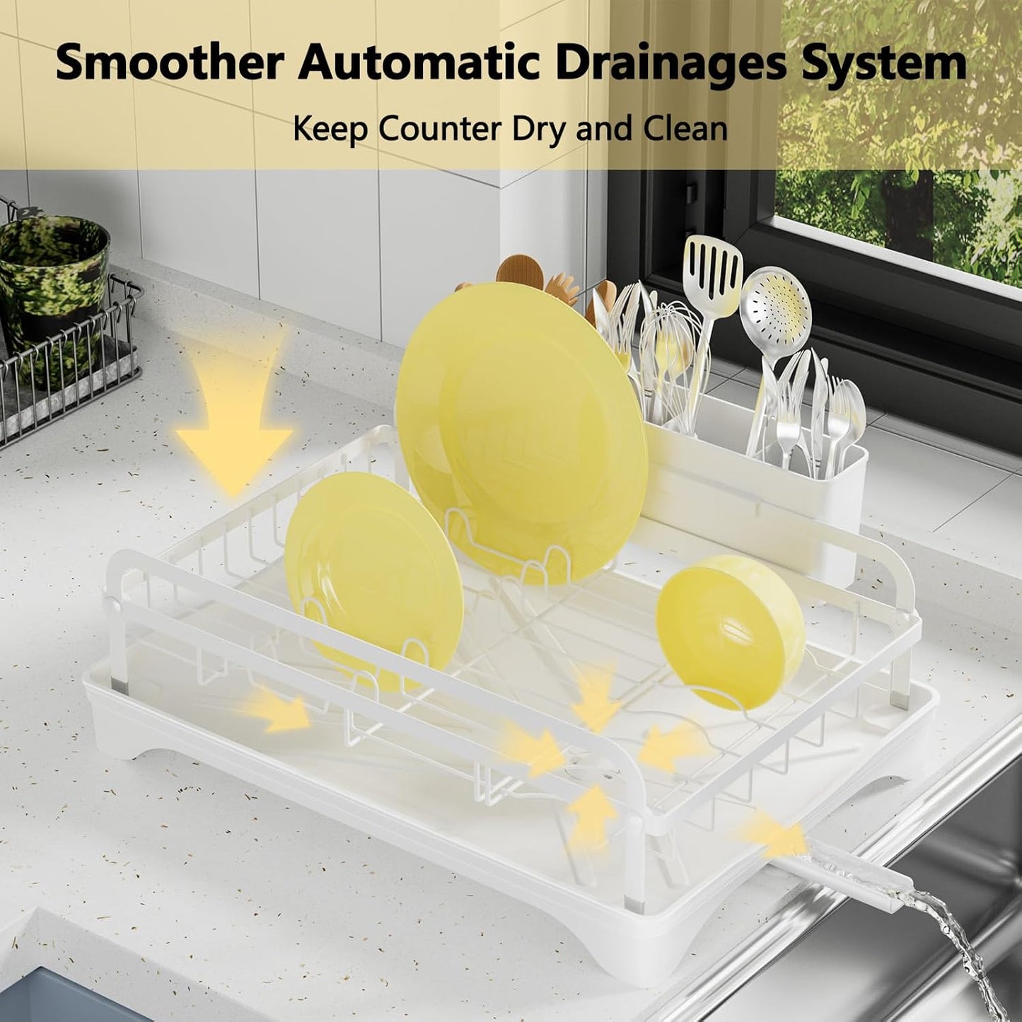 Dish Drying Rack for Kitchen Counter - Kitchen Dish Rack with Drainboard
