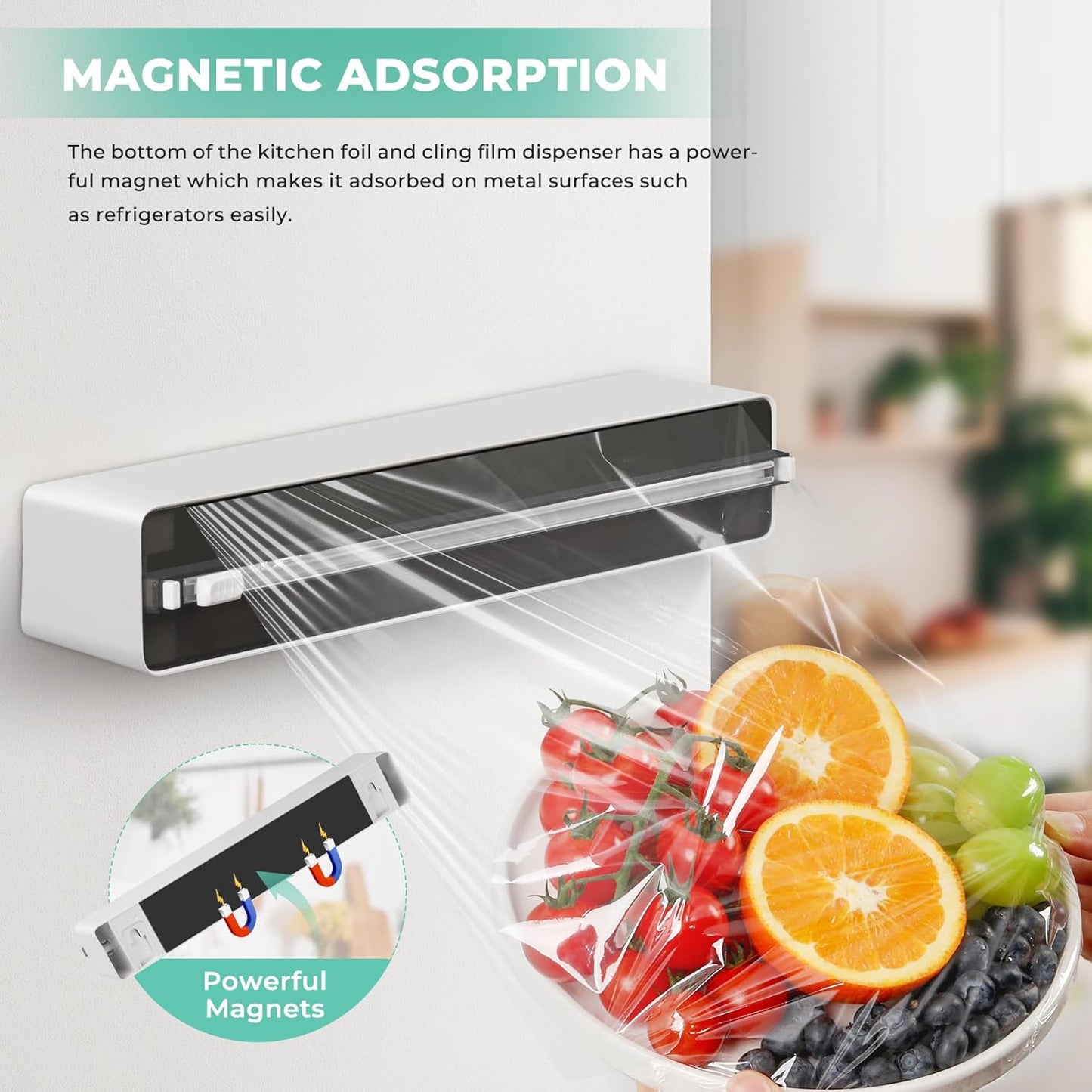 Magnetic Plastic Wrap Dispenser with Cutter