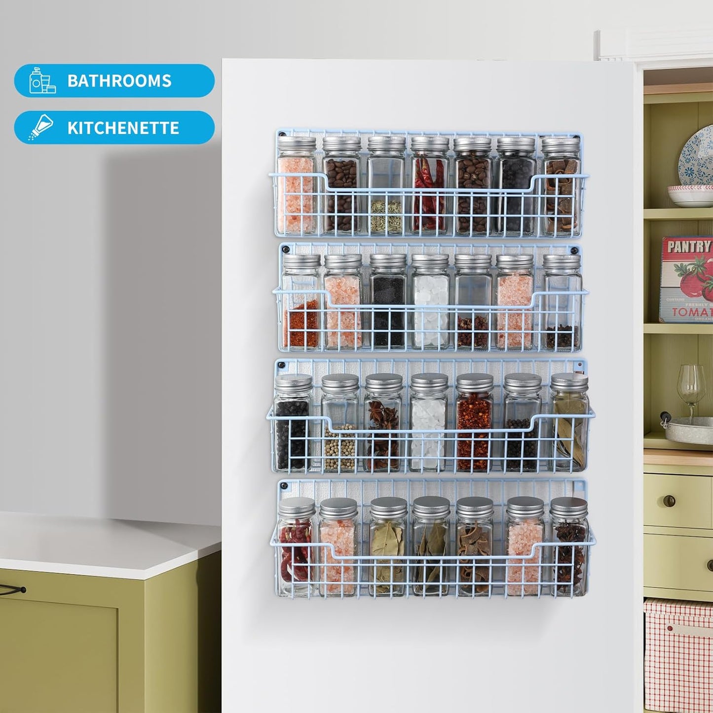 Spice Rack Wall Mount, Wall Spice Organizer for Kitchen Cabinet Door