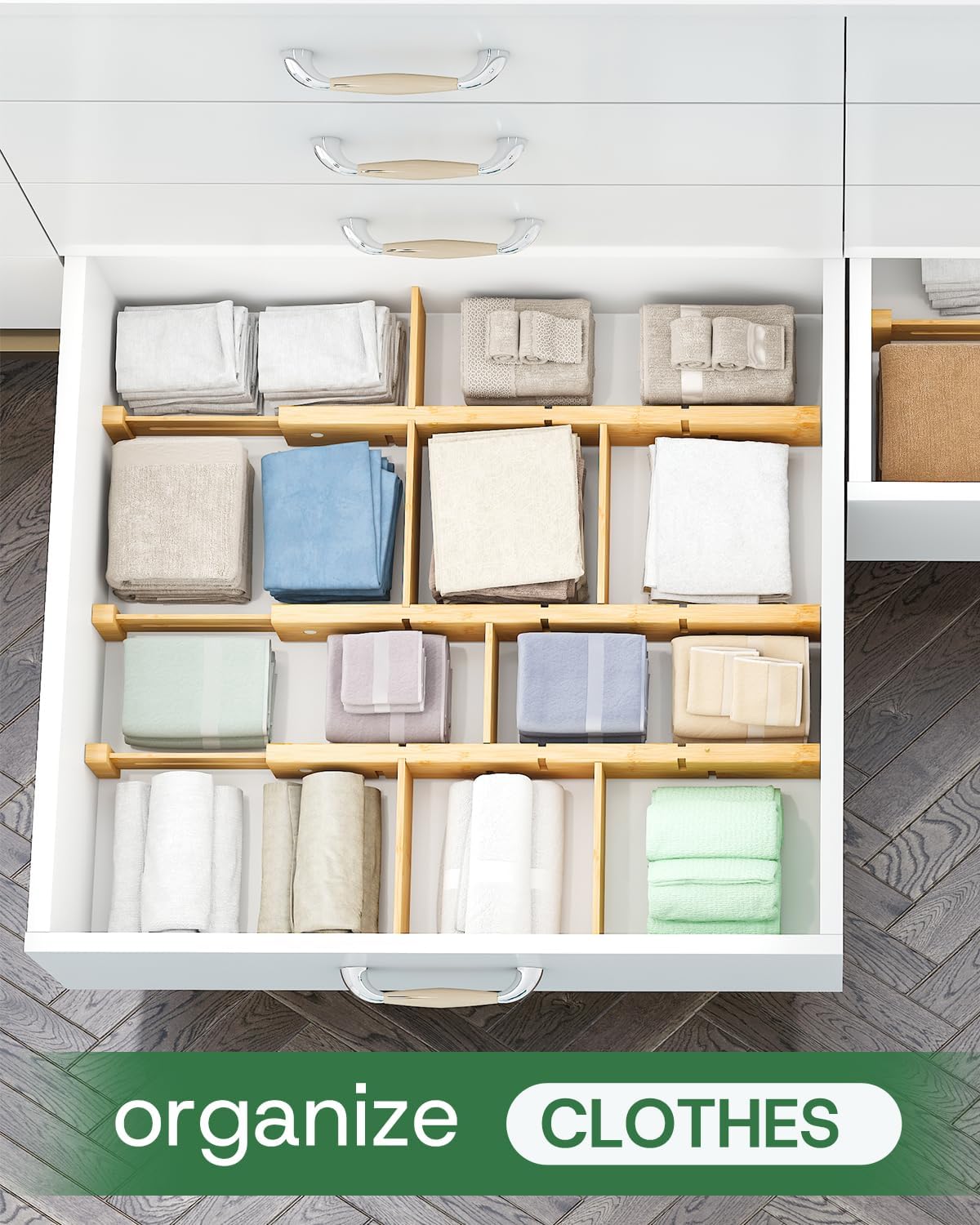 Bamboo Drawer Dividers - Adjustable Drawer Dividers for Clothes, Kitchen