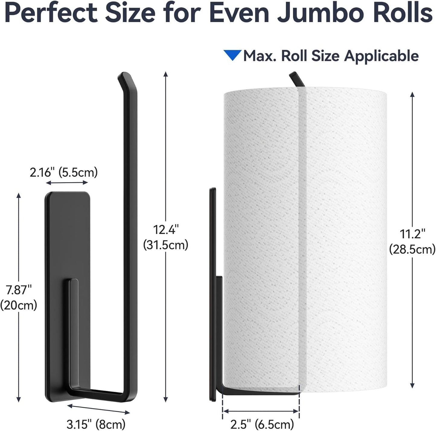 Heavy-Duty Magnetic Paper Towel Holder Fits Jumbo Rolls, Black, Suitable for Kitchens, RVs