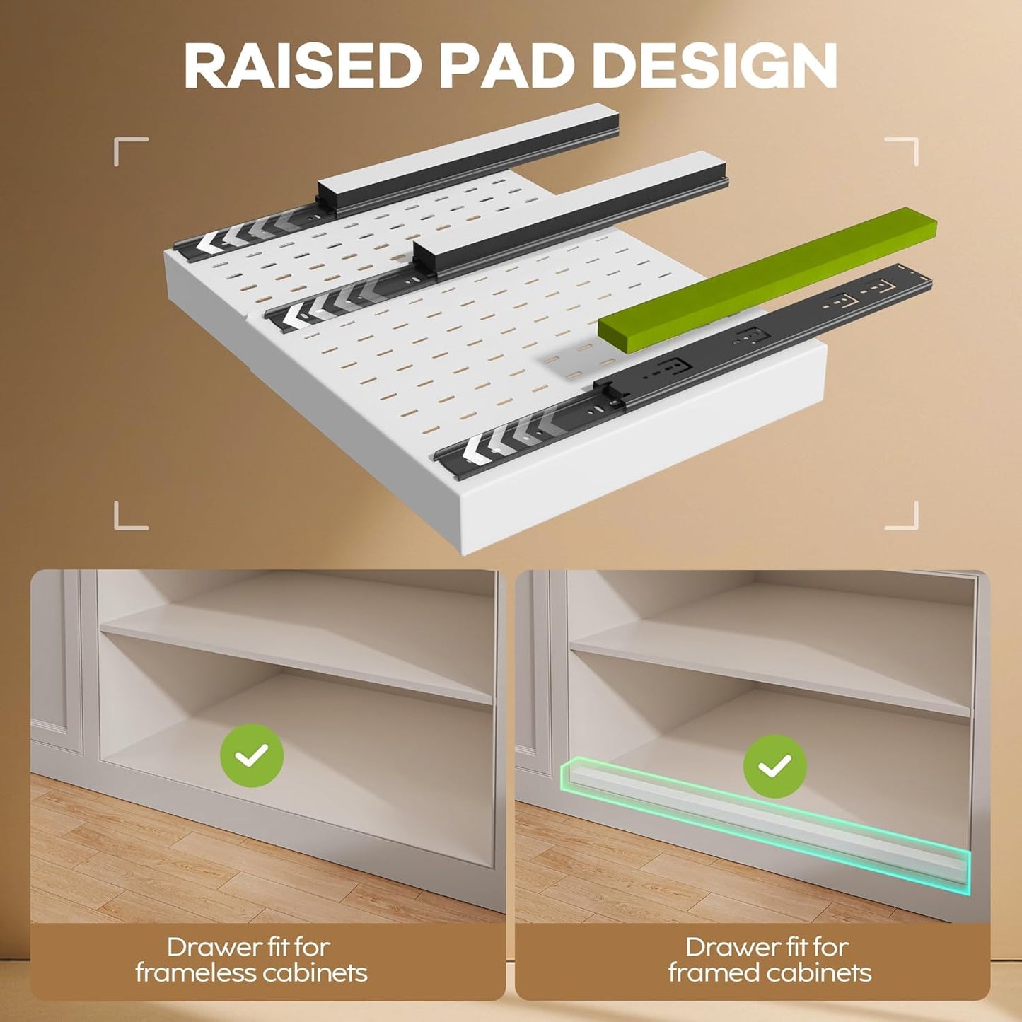 2 Pack Pull out Cabinet Organizer 21"Deep With Raising Pad for Framed Cabinets
