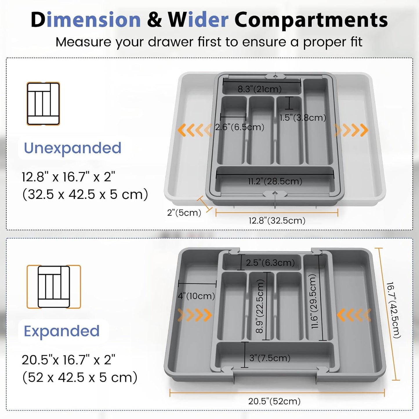 Large Silverware Organizer for Kitchen Drawer & Utensils - Expandable Drawer Organizer for Cutlery